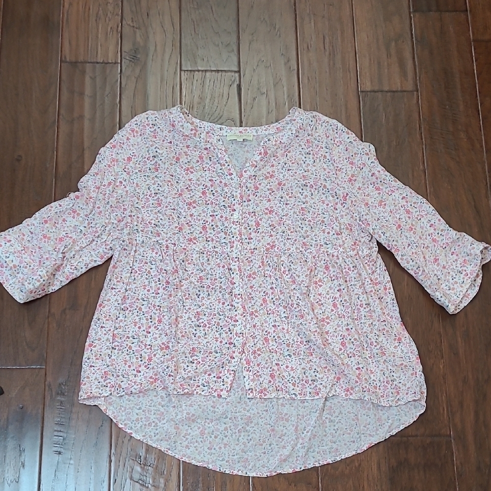 Cynthia Rowley Colorful Floral Button-up High-Low Top size 1X